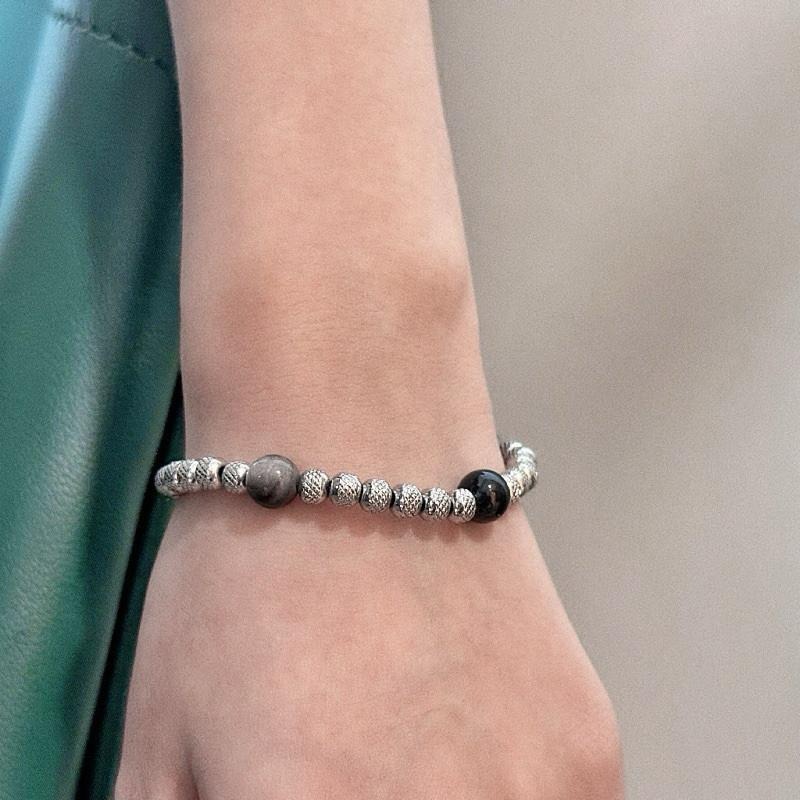 現貨 實拍影片 銀曜石 轉珠 天然石 手鏈 鈦鋼 男 晶石 手鍊 花紋珠 手串 手飾 SW035-細節圖2