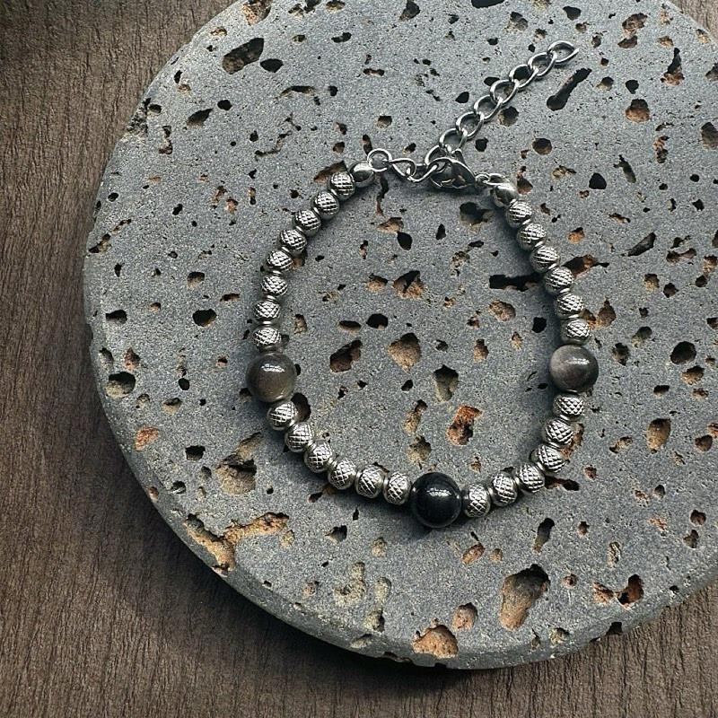 現貨 實拍影片 銀曜石 轉珠 天然石 手鏈 鈦鋼 男 晶石 手鍊 花紋珠 手串 手飾 SW035-細節圖3