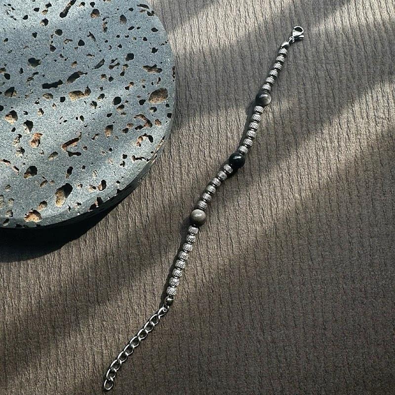 現貨 實拍影片 銀曜石 轉珠 天然石 手鏈 鈦鋼 男 晶石 手鍊 花紋珠 手串 手飾 SW035-細節圖5