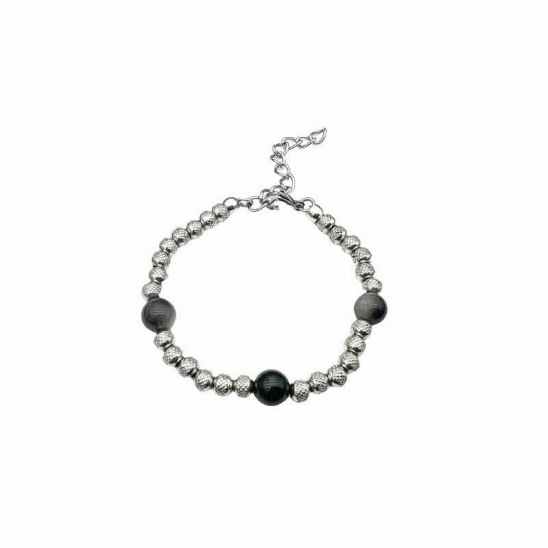 現貨 實拍影片 銀曜石 轉珠 天然石 手鏈 鈦鋼 男 晶石 手鍊 花紋珠 手串 手飾 SW035-細節圖6