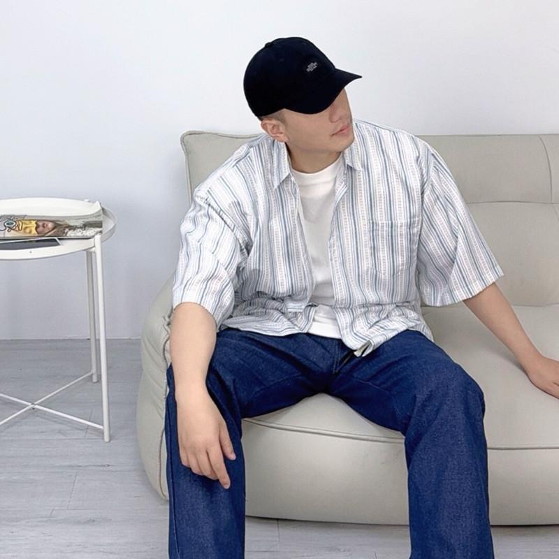 現貨 實拍 2色 痞帥街頭 直條紋襯衫 短袖襯衫 短袖上衣 外搭 男生襯衫 搭配 條紋 線條 嘻哈 饒舌 說唱 街舞-細節圖5