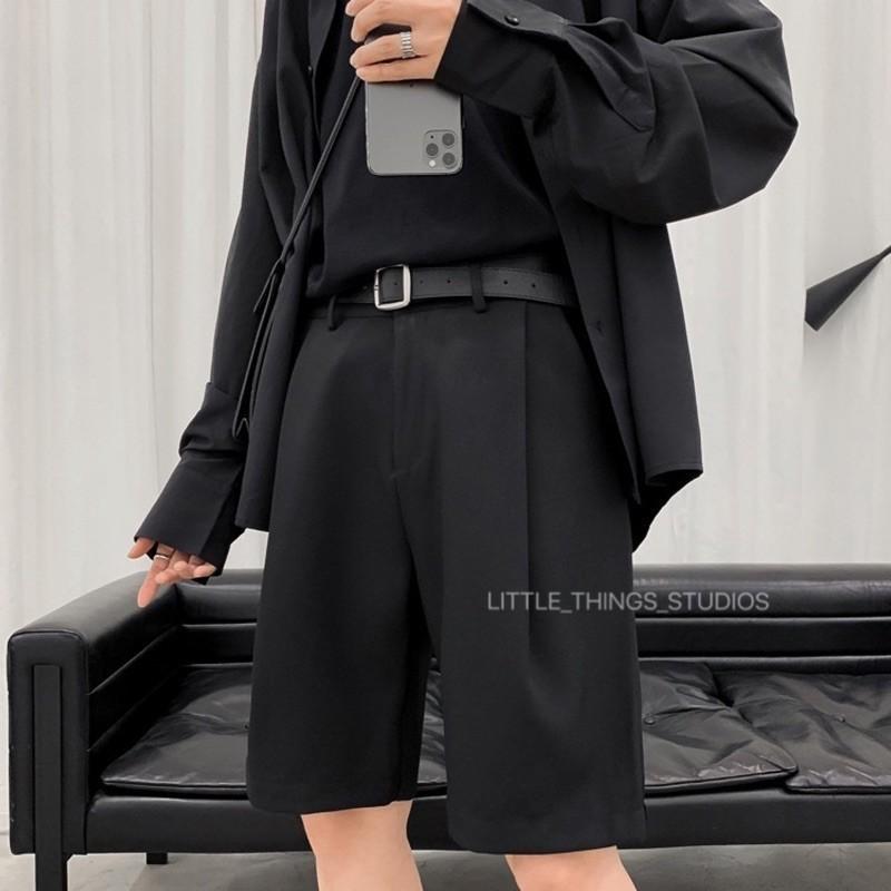 現貨 打褶西裝短褲 西裝褲 西裝短褲 五分褲 短褲 素面 百搭 黑色 男短褲-細節圖2