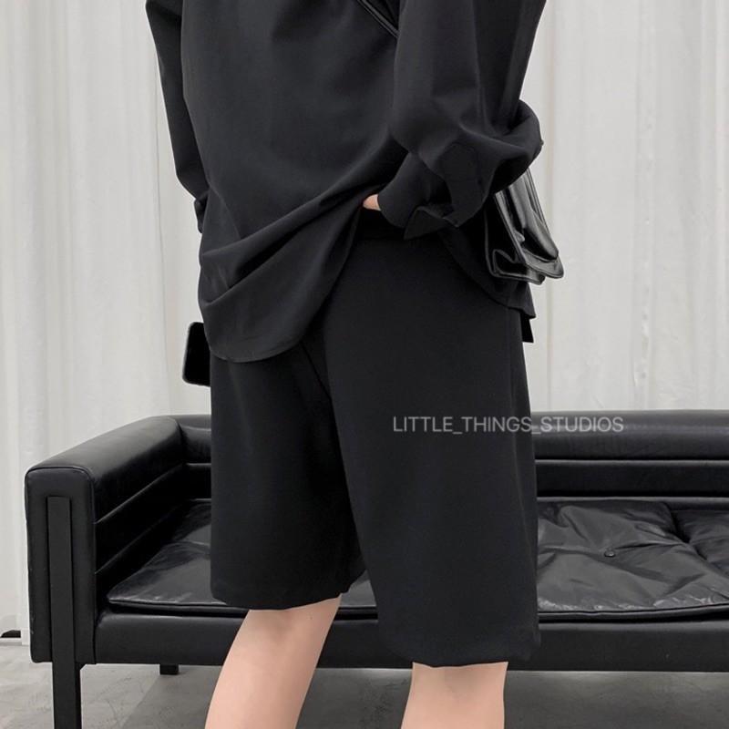 現貨 打褶西裝短褲 西裝褲 西裝短褲 五分褲 短褲 素面 百搭 黑色 男短褲-細節圖3