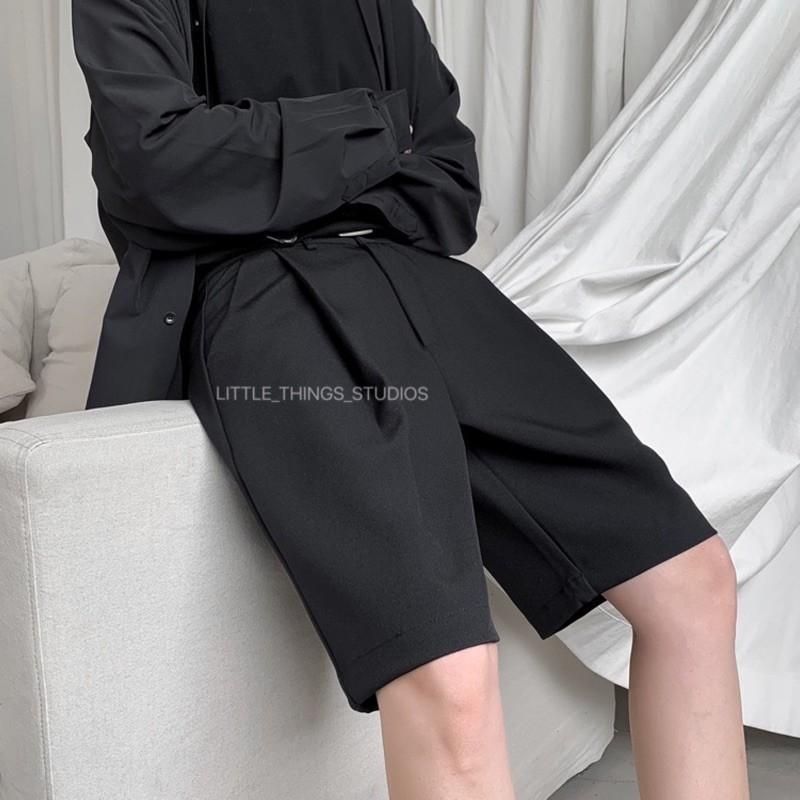 現貨 打褶西裝短褲 西裝褲 西裝短褲 五分褲 短褲 素面 百搭 黑色 男短褲-細節圖4