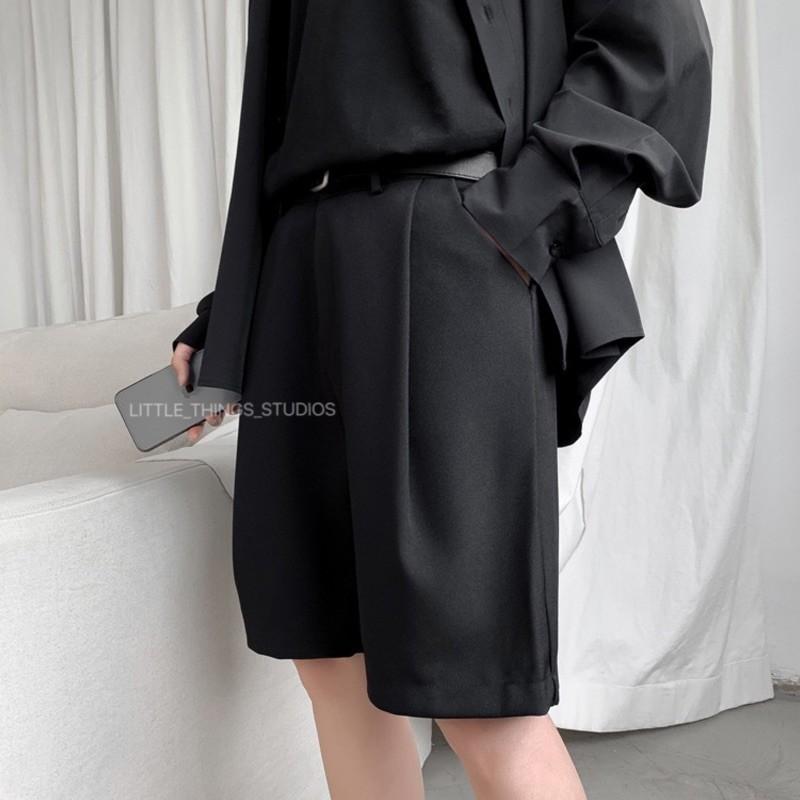 現貨 打褶西裝短褲 西裝褲 西裝短褲 五分褲 短褲 素面 百搭 黑色 男短褲-細節圖5