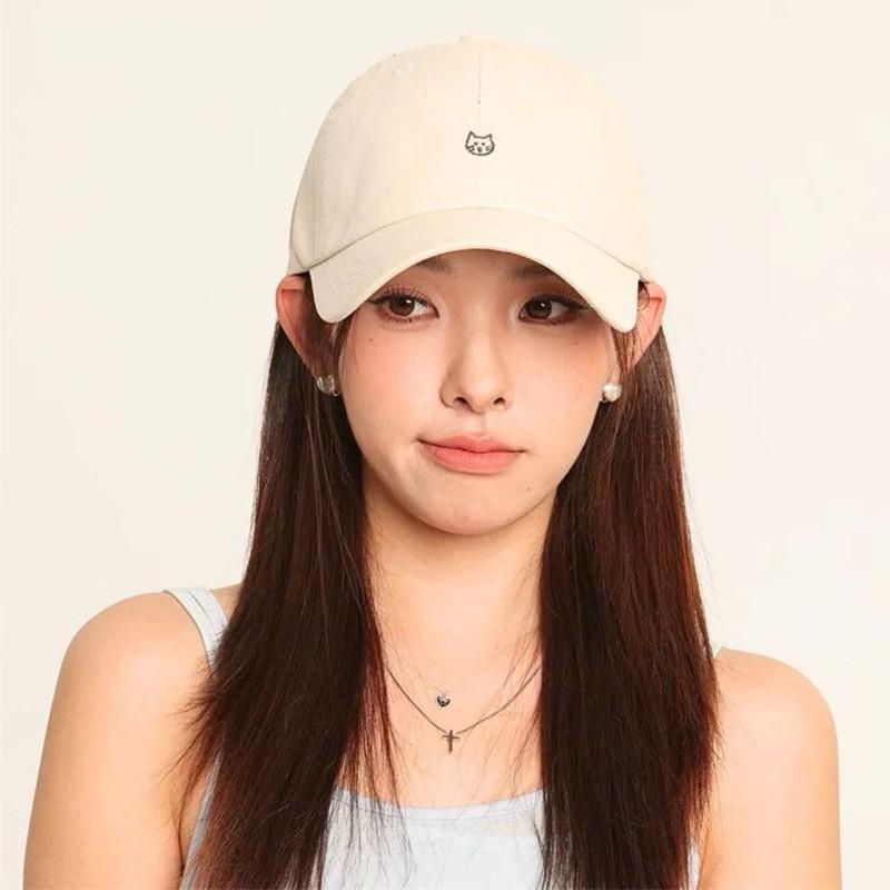 現貨 小貓咪刺繡帽子 棒球帽 軟頂帽子 中性帽子 女生帽子 可愛帽子 粉色 韓系帽子 簡約帽子 百搭帽子 SC054-細節圖2