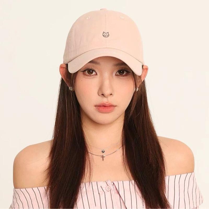現貨 小貓咪刺繡帽子 棒球帽 軟頂帽子 中性帽子 女生帽子 可愛帽子 粉色 韓系帽子 簡約帽子 百搭帽子 SC054-細節圖4