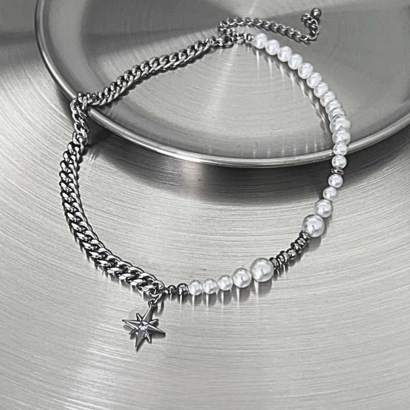 現貨 八芒星拼接項鍊 古巴項鍊 鈦鋼項鍊 珍珠項鍊 男生項鍊 醫療鋼項鍊 潮流 百搭 平價飾品 不鏽鋼 SN044-細節圖2