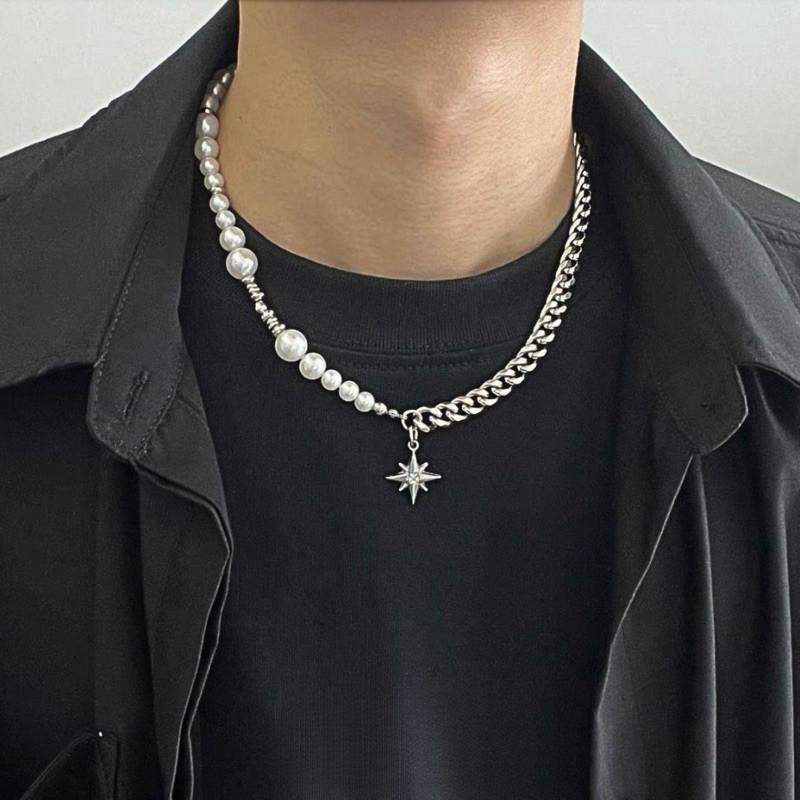 現貨 八芒星拼接項鍊 古巴項鍊 鈦鋼項鍊 珍珠項鍊 男生項鍊 醫療鋼項鍊 潮流 百搭 平價飾品 不鏽鋼 SN044-細節圖3
