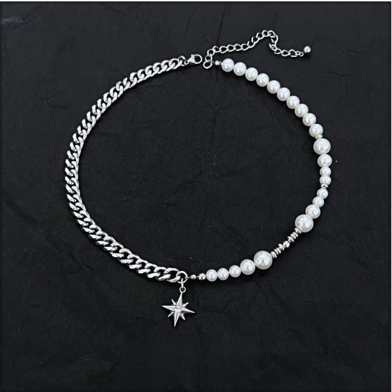 現貨 八芒星拼接項鍊 古巴項鍊 鈦鋼項鍊 珍珠項鍊 男生項鍊 醫療鋼項鍊 潮流 百搭 平價飾品 不鏽鋼 SN044-細節圖4