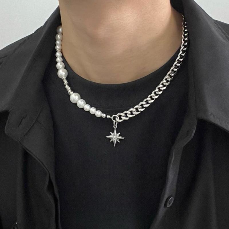 現貨 八芒星拼接項鍊 古巴項鍊 鈦鋼項鍊 珍珠項鍊 男生項鍊 醫療鋼項鍊 潮流 百搭 平價飾品 不鏽鋼 SN044-細節圖5