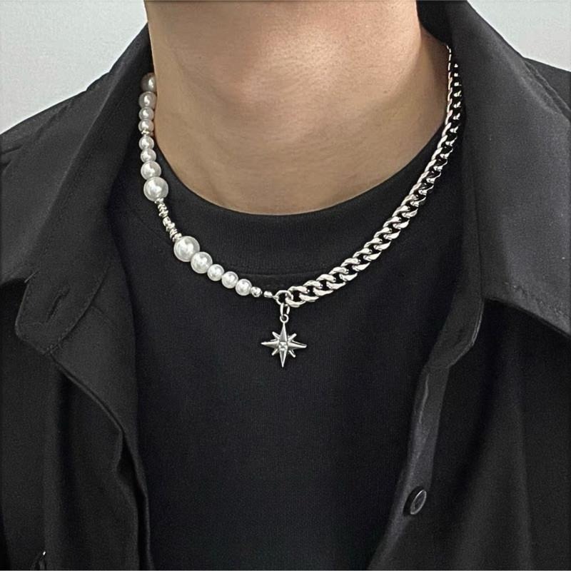 現貨 八芒星拼接項鍊 古巴項鍊 鈦鋼項鍊 珍珠項鍊 男生項鍊 醫療鋼項鍊 潮流 百搭 平價飾品 不鏽鋼 SN044-細節圖6