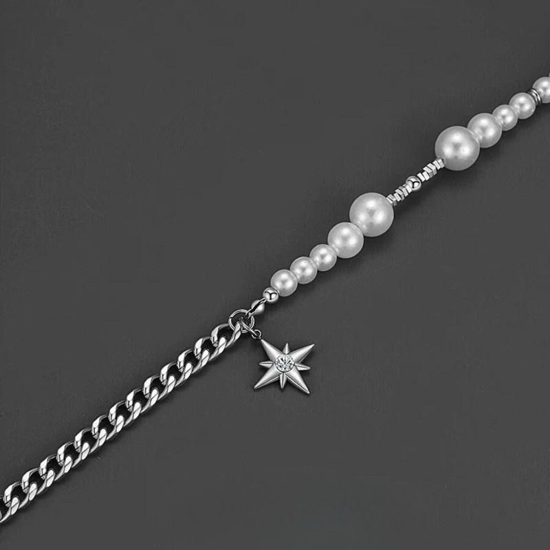 現貨 八芒星拼接項鍊 古巴項鍊 鈦鋼項鍊 珍珠項鍊 男生項鍊 醫療鋼項鍊 潮流 百搭 平價飾品 不鏽鋼 SN044-細節圖7