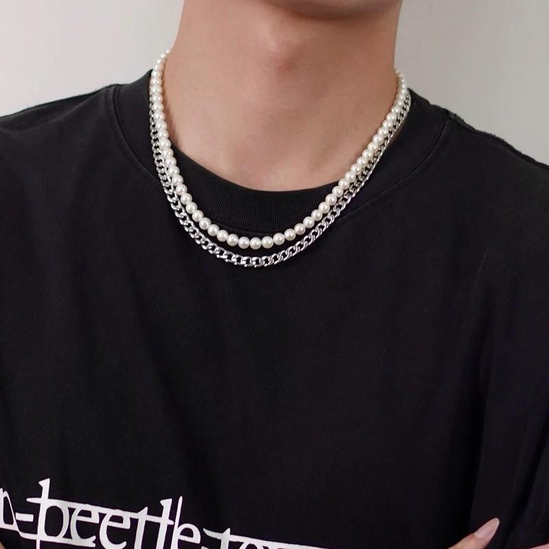 現貨 混著疊搭 古巴項鍊 & 珍珠項鍊 鈦鋼項鍊 金項鍊 細鏈 18K細項鍊 古巴鍊 男生項鍊 不銹鋼 饒舌項鍊-細節圖3
