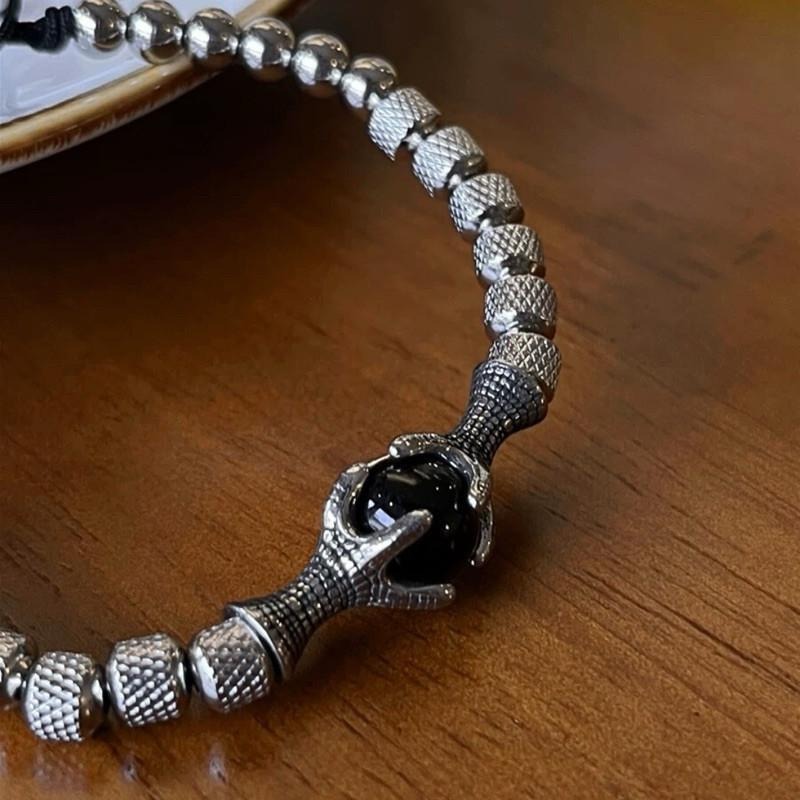 現貨 實拍影片 幻龍神話 龍爪 串珠 手鍊 男 特殊 轉珠 銀珠 抽繩 手串 SW045-細節圖5