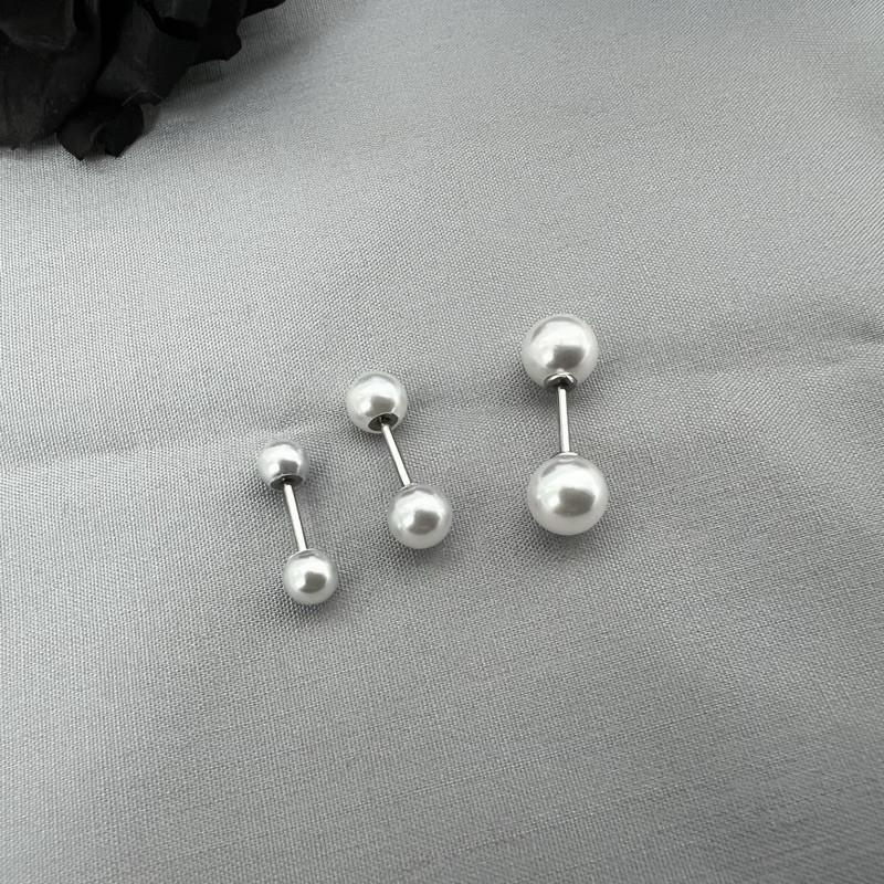 現貨 實拍 3size 雙頭珍珠耳釘 鎖珠 耳環 螺絲 男 GD 鈦鋼 耳骨釘-細節圖3