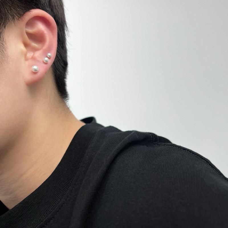 現貨 實拍 3size 雙頭珍珠耳釘 鎖珠 耳環 螺絲 男 GD 鈦鋼 耳骨釘-細節圖8