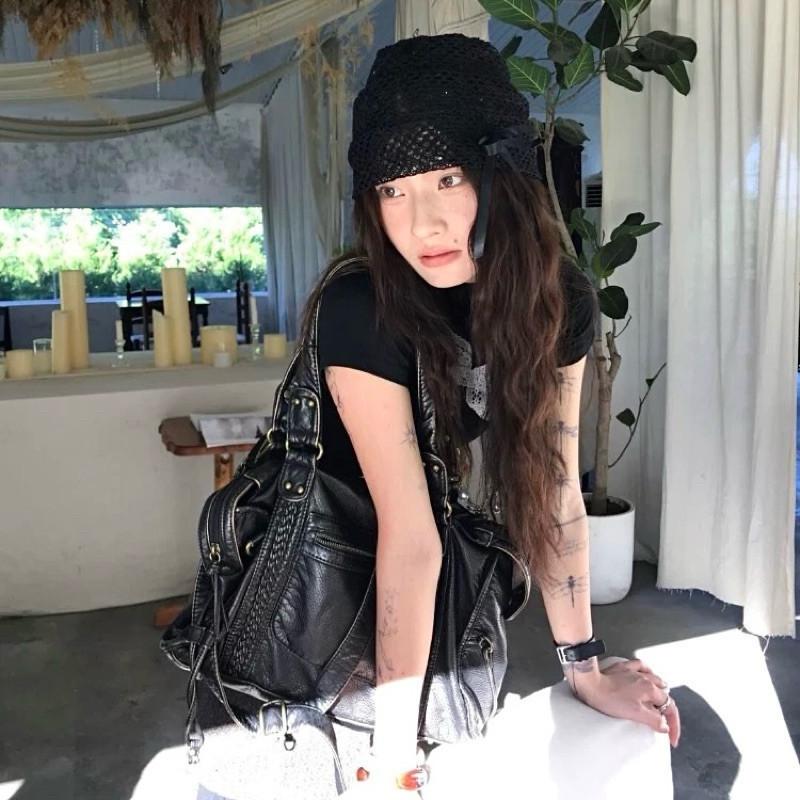 現貨 蝴蝶結 蕾絲包頭帽 鏤空 堆堆帽 Jennie 辣妹 韓系 彈性 針織帽 包頭 名媛風 設計感 包臉帽 時尚 女生-細節圖8