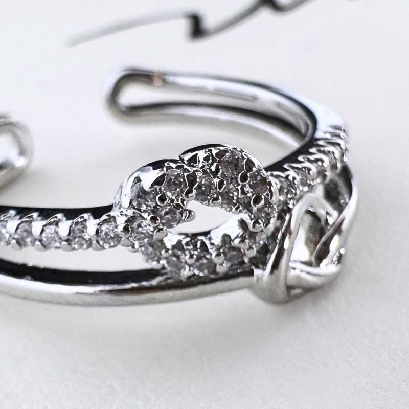 現貨實拍 雙結小鑽戒指 純銀戒指 開口戒指 愛心 水鑽 銀戒-細節圖5