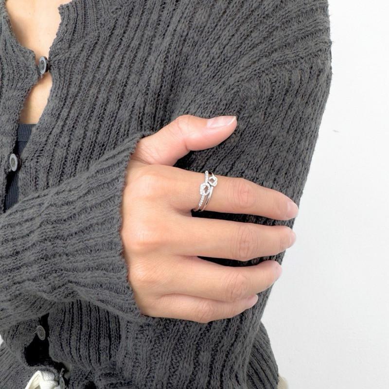 現貨實拍 雙結小鑽戒指 純銀戒指 開口戒指 愛心 水鑽 銀戒-細節圖7