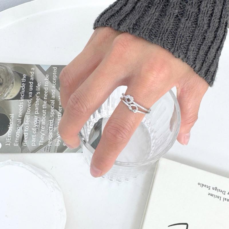 現貨實拍 雙結小鑽戒指 純銀戒指 開口戒指 愛心 水鑽 銀戒-細節圖8