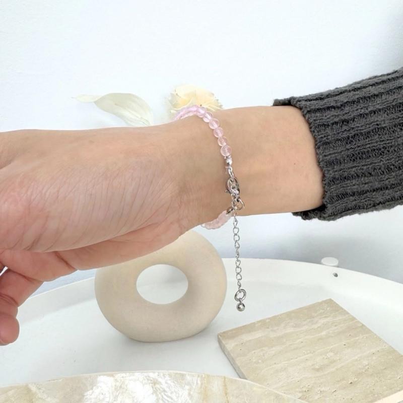 現貨實拍 粉晶手鏈 粉水晶 手串 手鍊 水晶手鏈 女生手鏈 禮物 可調鏈長  SW049-細節圖4