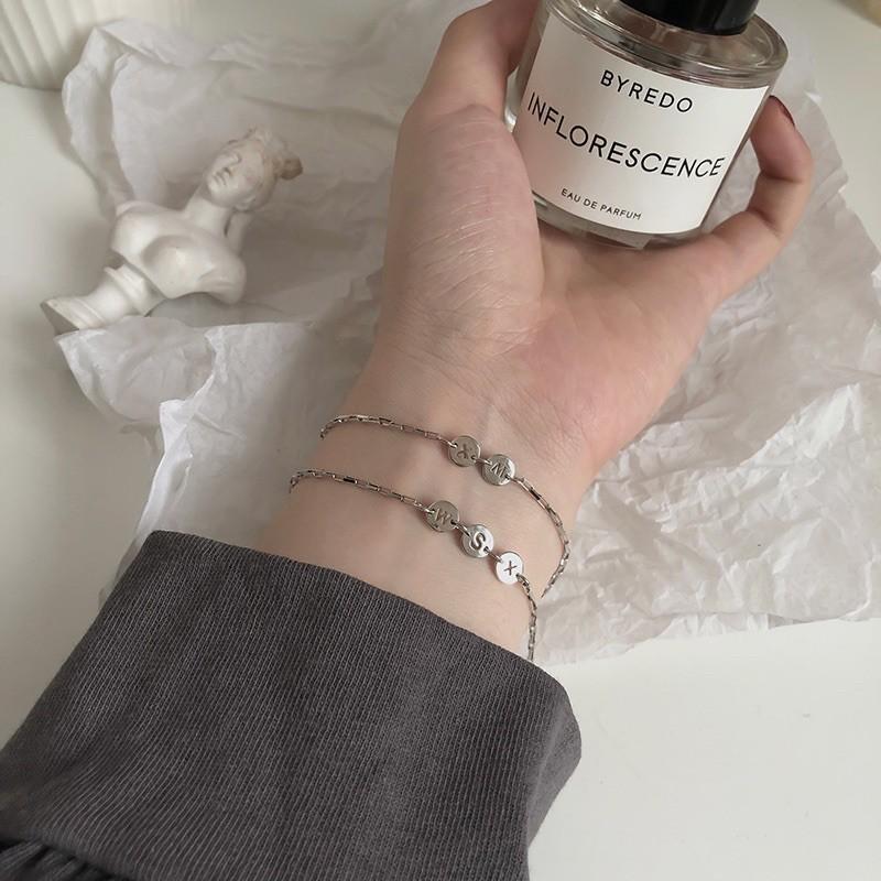 現貨 客製化 專屬記號 小圓牌 字母 純銀 手鍊 閨蜜 紀念 手鏈 細鍊 通體純銀 S925-細節圖4