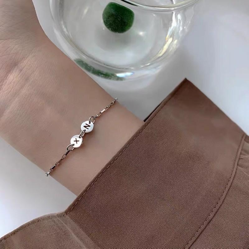 現貨 客製化 專屬記號 小圓牌 字母 純銀 手鍊 閨蜜 紀念 手鏈 細鍊 通體純銀 S925-細節圖6