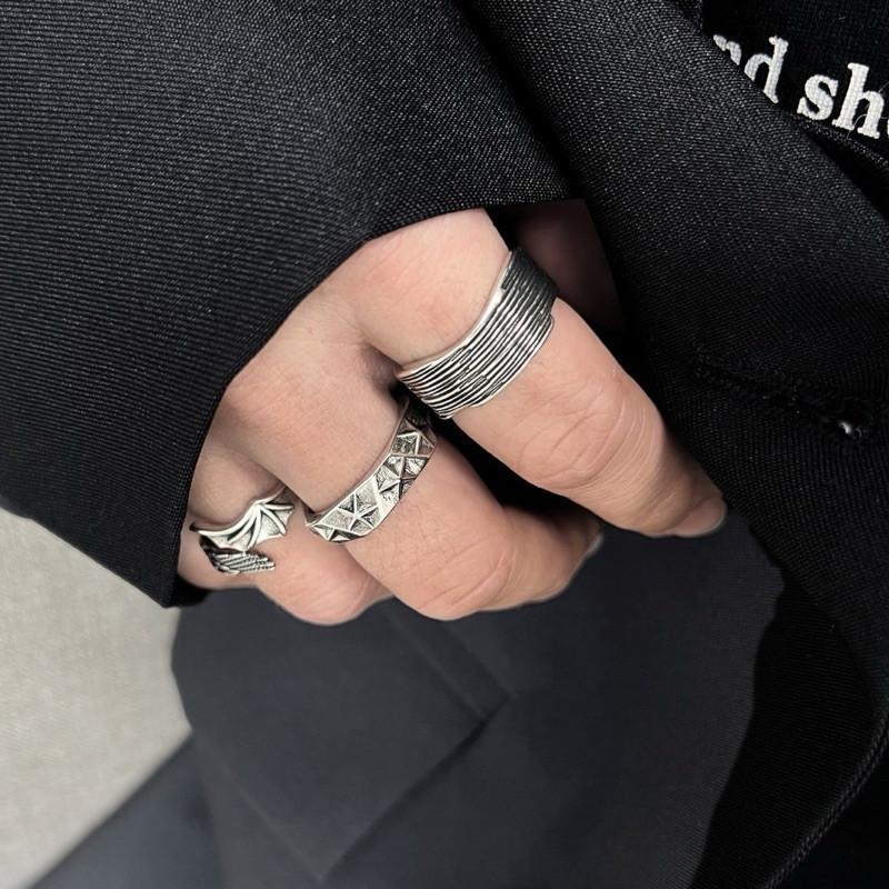 現貨實拍 Y2K 滿版星星戒指 開口戒指 男生戒指 復古戒指 s925 銀戒 寬戒 戒圍可調 小東西工作室 SR007-細節圖3