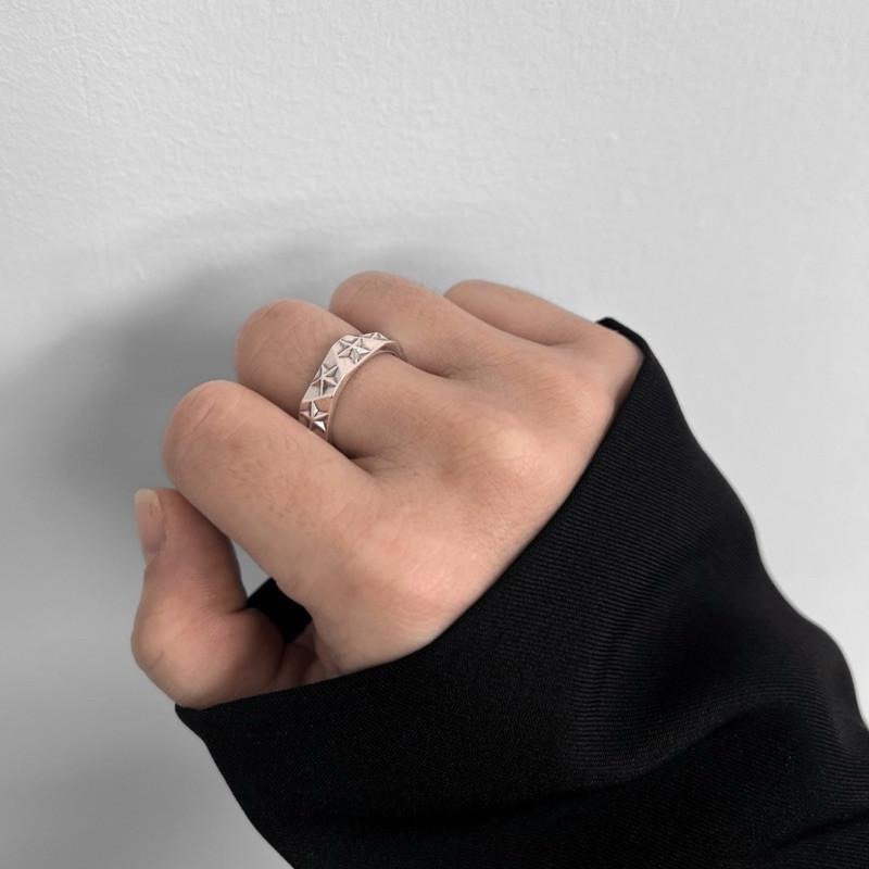 現貨實拍 Y2K 滿版星星戒指 開口戒指 男生戒指 復古戒指 s925 銀戒 寬戒 戒圍可調 小東西工作室 SR007-細節圖5