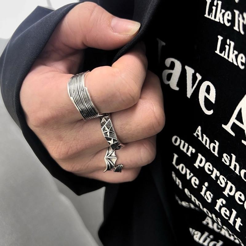 現貨實拍 Y2K 滿版星星戒指 開口戒指 男生戒指 復古戒指 s925 銀戒 寬戒 戒圍可調 小東西工作室 SR007-細節圖6