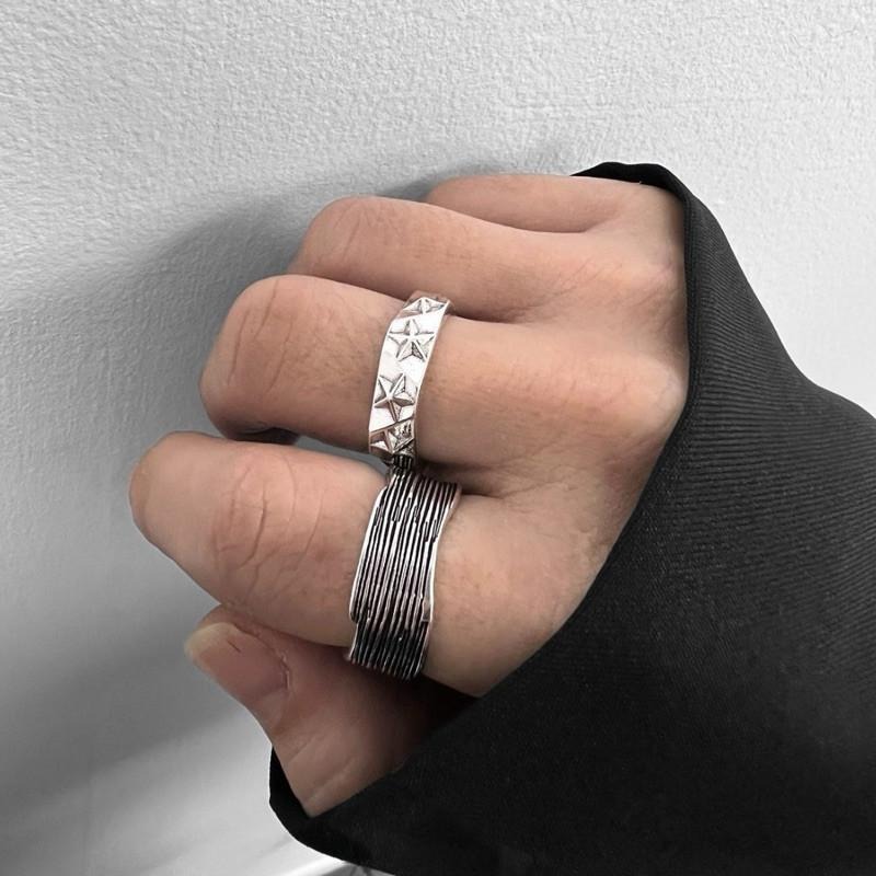 現貨實拍 Y2K 滿版星星戒指 開口戒指 男生戒指 復古戒指 s925 銀戒 寬戒 戒圍可調 小東西工作室 SR007-細節圖8