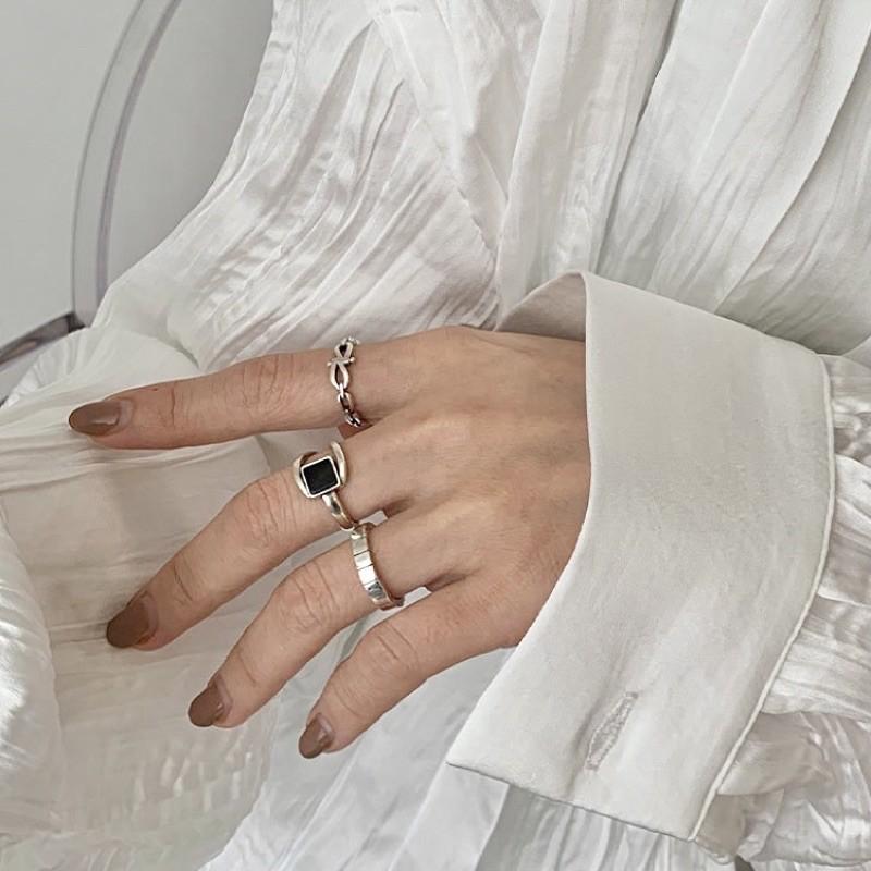 現貨 黑寶石 造型戒指 組合戒 S925銀 鏤空戒指-細節圖7