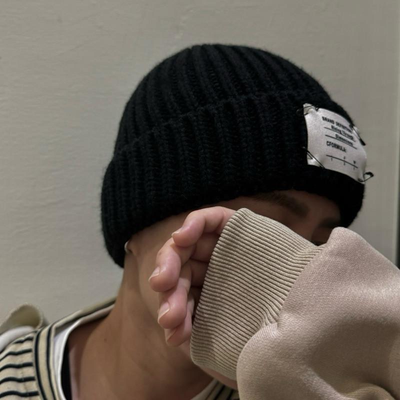 現貨 實拍 隨性布標 毛帽 保暖 針織帽 黑色 護耳帽 防寒-細節圖5