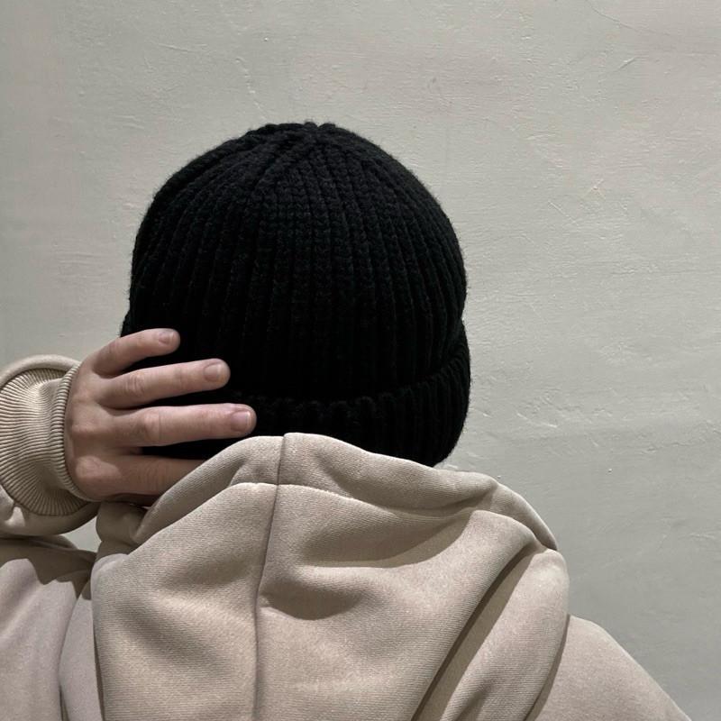現貨 實拍 隨性布標 毛帽 保暖 針織帽 黑色 護耳帽 防寒-細節圖6