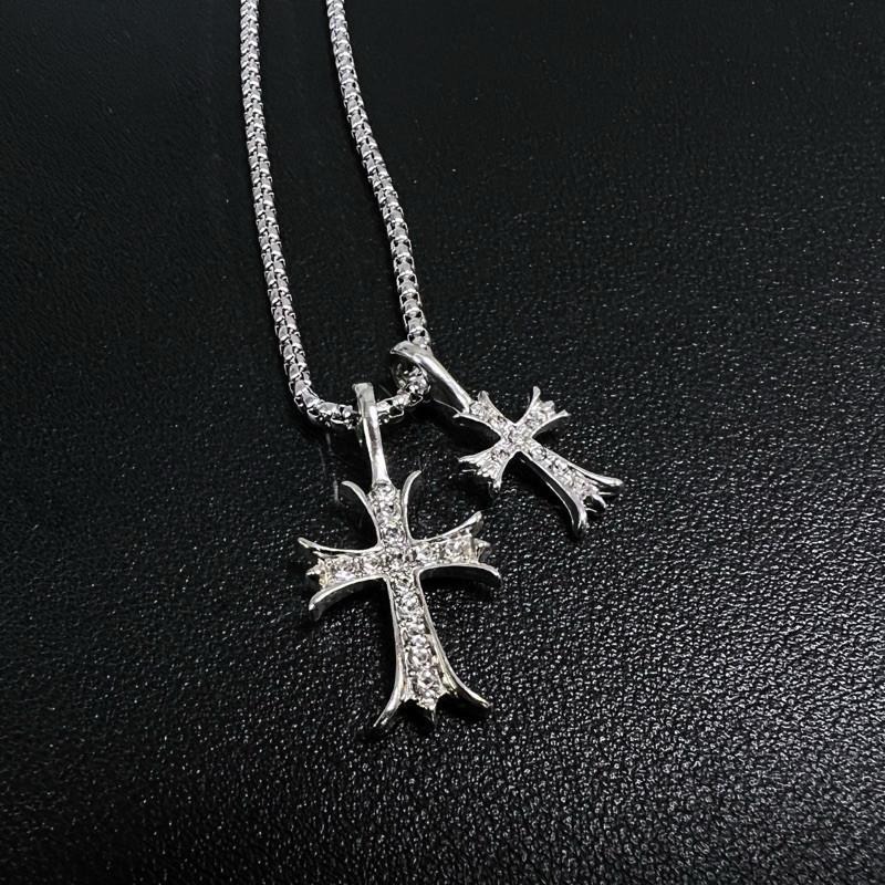 現貨實拍 雙十字水鑽項鍊 鈦鋼項鍊 男生項鏈 高雄飾品 十字架 項鍊男 酷帥 滿鑽 貼鑽 小東西工作室 SN012-細節圖3