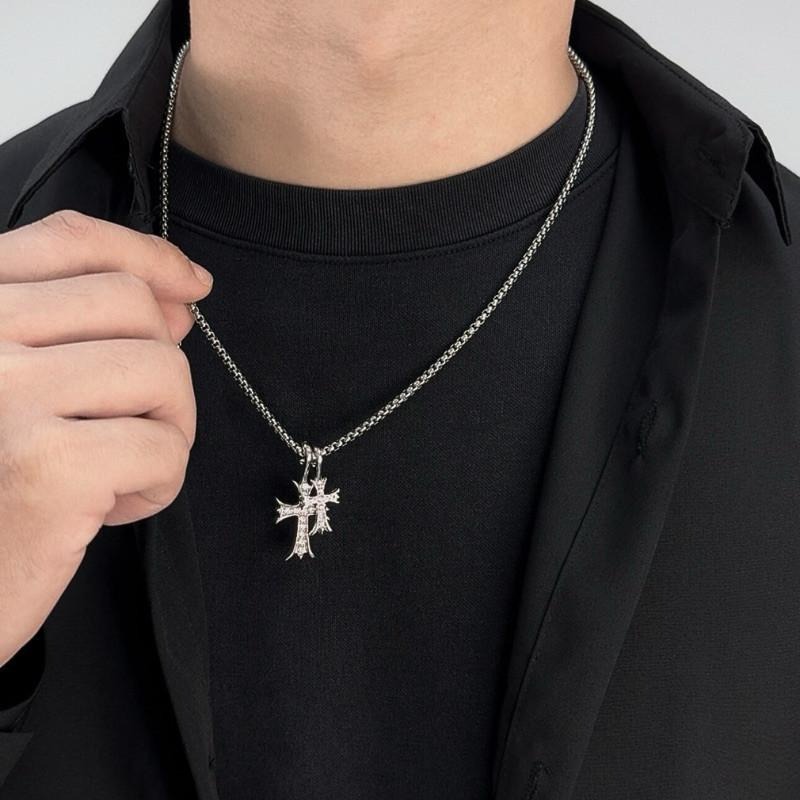 現貨實拍 雙十字水鑽項鍊 鈦鋼項鍊 男生項鏈 高雄飾品 十字架 項鍊男 酷帥 滿鑽 貼鑽 小東西工作室 SN012-細節圖7