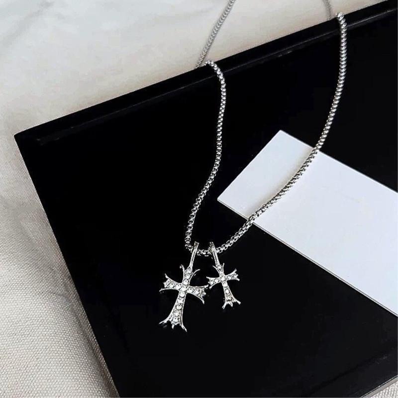 現貨實拍 雙十字水鑽項鍊 鈦鋼項鍊 男生項鏈 高雄飾品 十字架 項鍊男 酷帥 滿鑽 貼鑽 小東西工作室 SN012-細節圖8