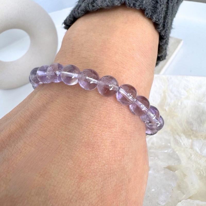現貨實拍 紫晶手鏈 紫幽靈 紫水晶 水晶手鍊 水晶手串 淡紫 原礦手鏈 礦石手鏈 可調長 SW050-細節圖3