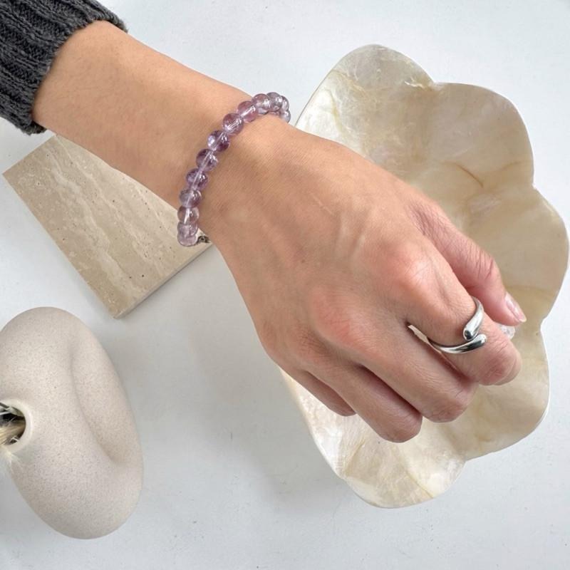 現貨實拍 紫晶手鏈 紫幽靈 紫水晶 水晶手鍊 水晶手串 淡紫 原礦手鏈 礦石手鏈 可調長 SW050-細節圖5