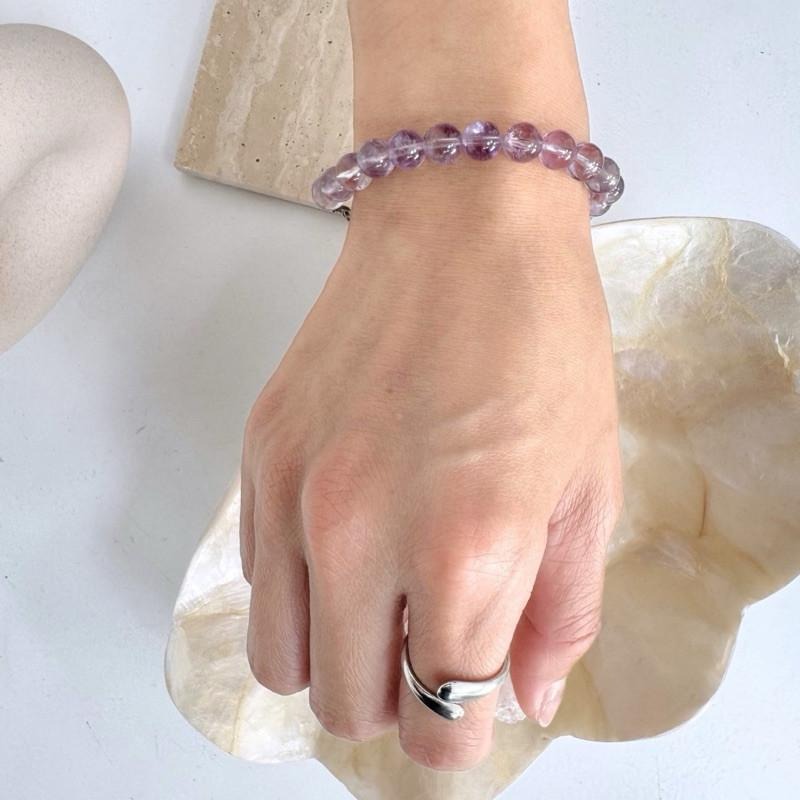 現貨實拍 紫晶手鏈 紫幽靈 紫水晶 水晶手鍊 水晶手串 淡紫 原礦手鏈 礦石手鏈 可調長 SW050-細節圖6