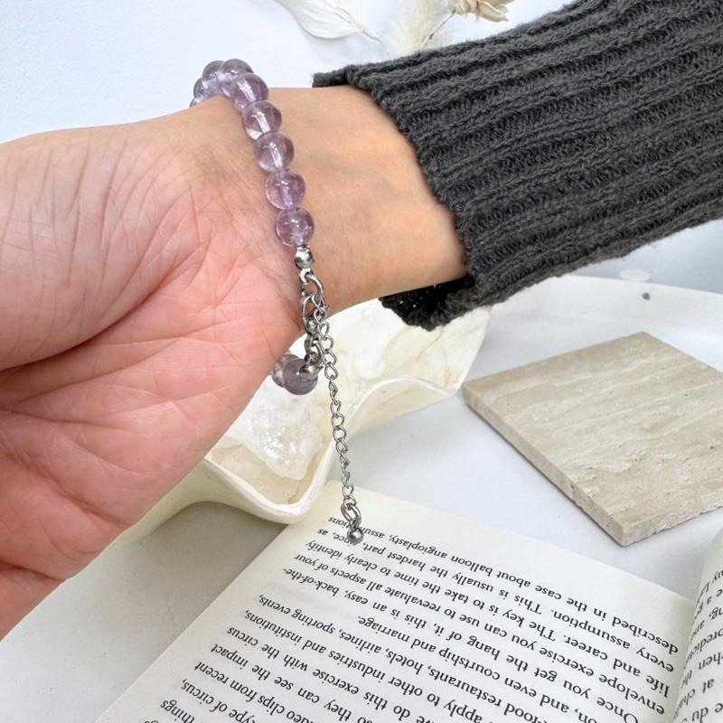 現貨實拍 紫晶手鏈 紫幽靈 紫水晶 水晶手鍊 水晶手串 淡紫 原礦手鏈 礦石手鏈 可調長 SW050-細節圖7