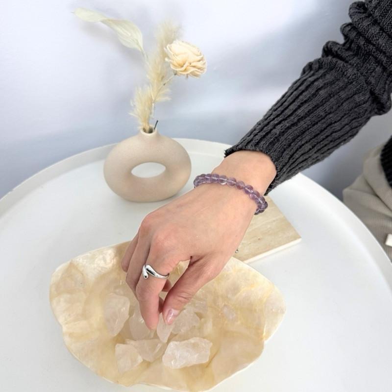 現貨實拍 紫晶手鏈 紫幽靈 紫水晶 水晶手鍊 水晶手串 淡紫 原礦手鏈 礦石手鏈 可調長 SW050-細節圖8