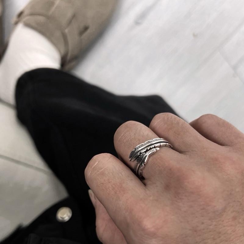 現貨 實拍 自由之心 窄版 羽毛 開口戒指 戒圍可調 男戒 男生飾品 復古戒指 銀飾 s925  SR034-細節圖2