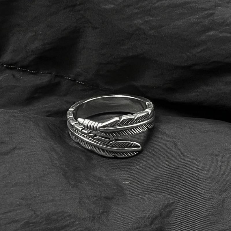 現貨 實拍 自由之心 窄版 羽毛 開口戒指 戒圍可調 男戒 男生飾品 復古戒指 銀飾 s925  SR034-細節圖4