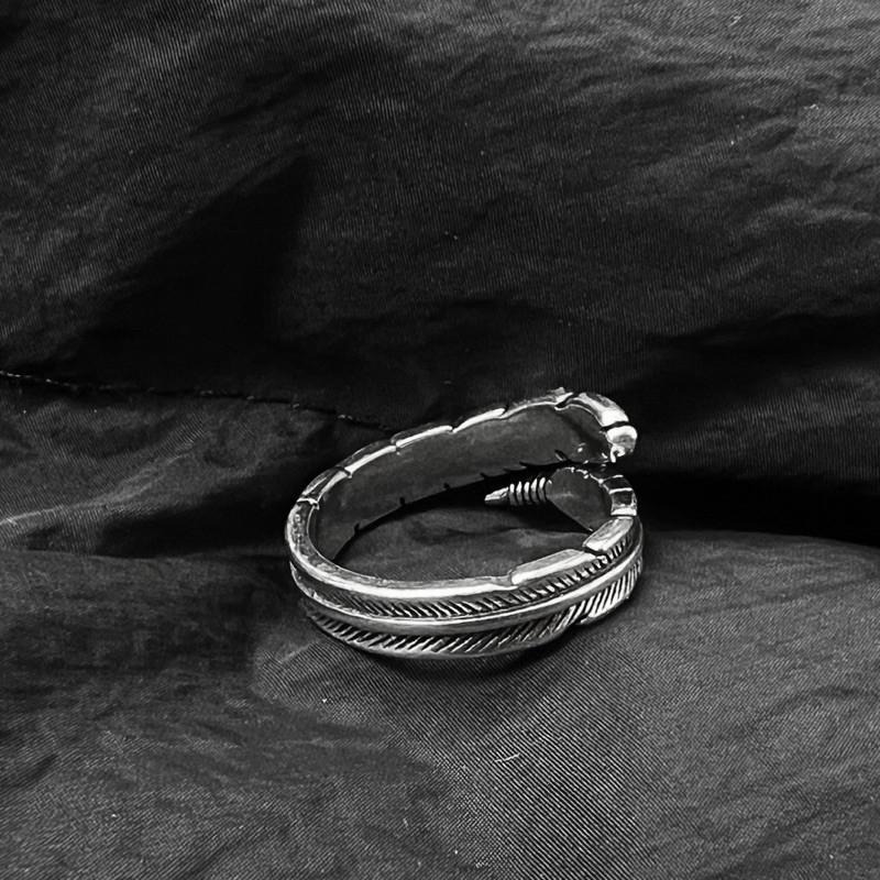 現貨 實拍 自由之心 窄版 羽毛 開口戒指 戒圍可調 男戒 男生飾品 復古戒指 銀飾 s925  SR034-細節圖5