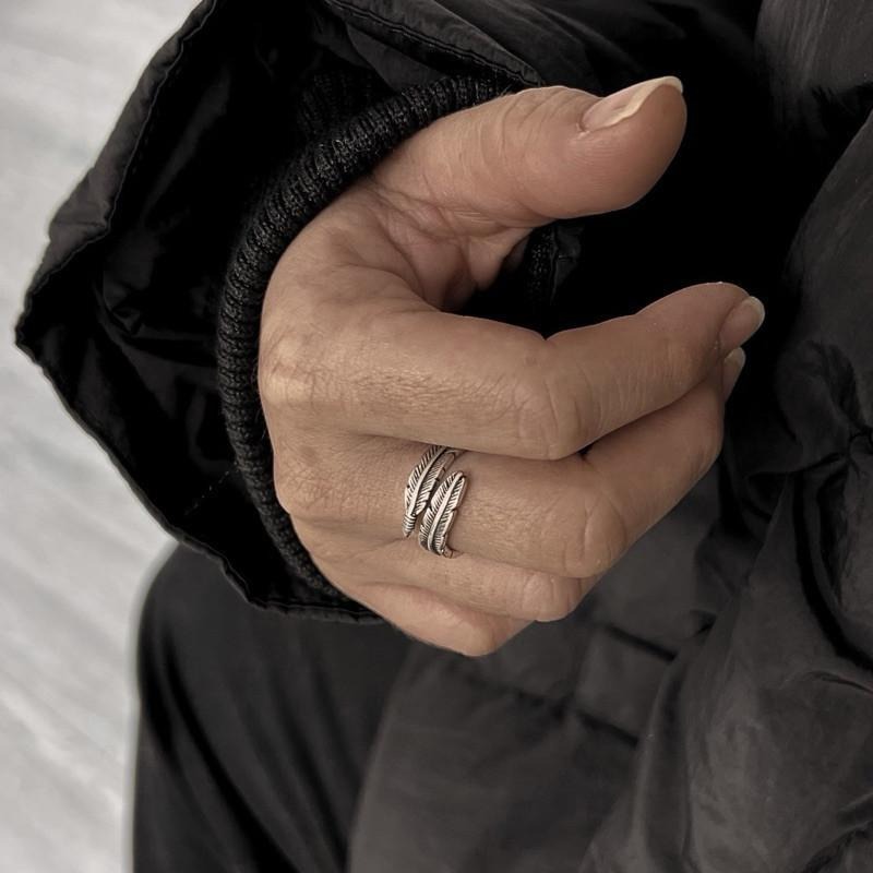 現貨 實拍 自由之心 窄版 羽毛 開口戒指 戒圍可調 男戒 男生飾品 復古戒指 銀飾 s925  SR034-細節圖8