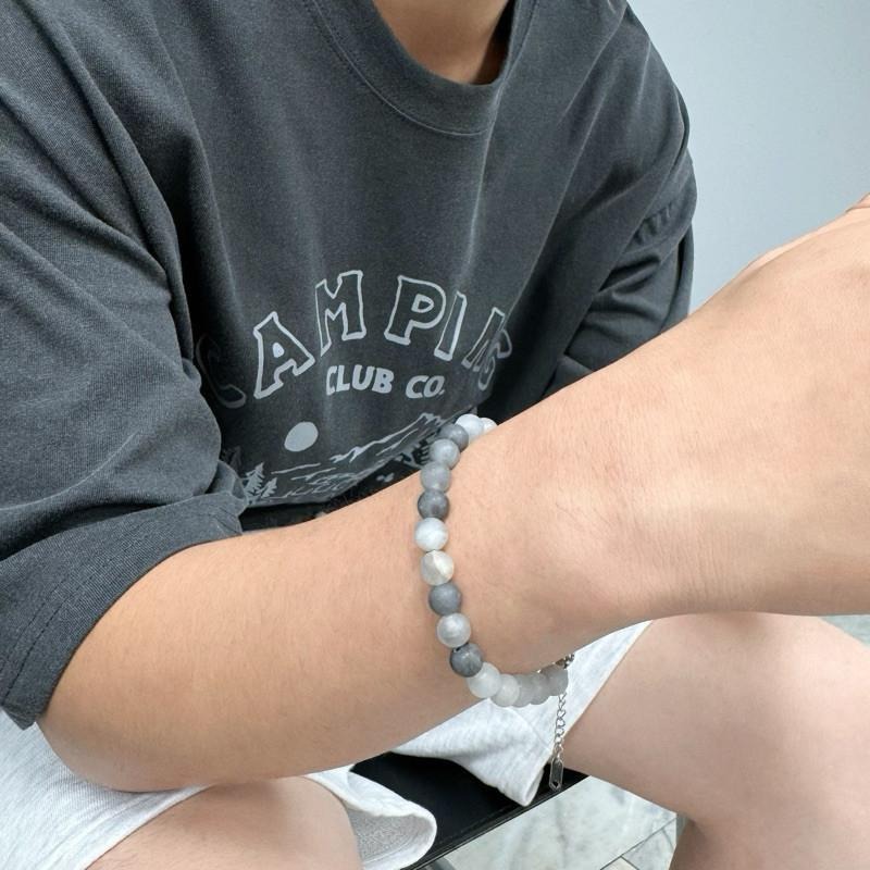 現貨 實拍 水墨灰 磨砂 串珠 手鍊 礦石 水晶 天然石 手串 男 女 SW047-細節圖3