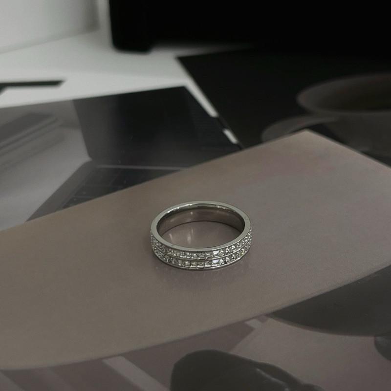 現貨 實拍 雙排滿鑽 鈦鋼戒指 男戒 亮鑽戒指 雙排鑽 兩排鑽 戒指-細節圖2