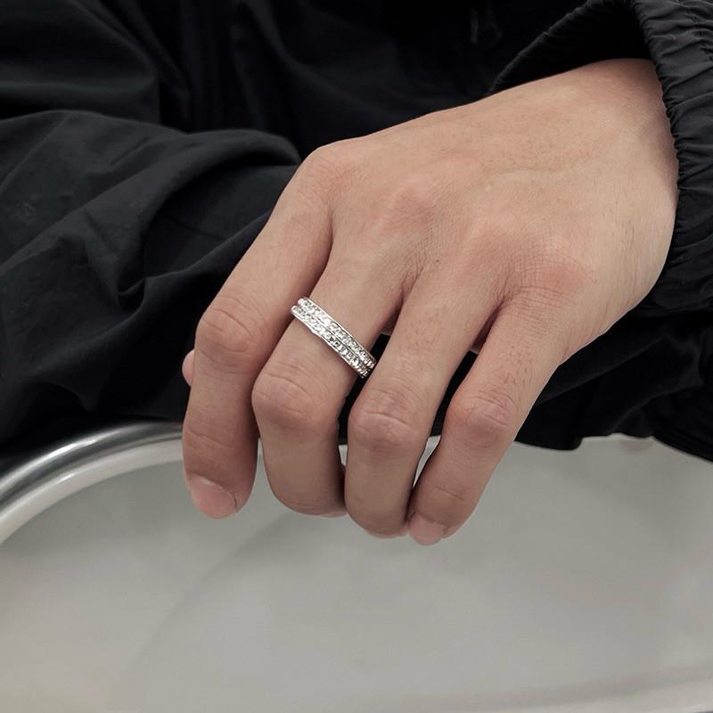 現貨 實拍 雙排滿鑽 鈦鋼戒指 男戒 亮鑽戒指 雙排鑽 兩排鑽 戒指-細節圖3